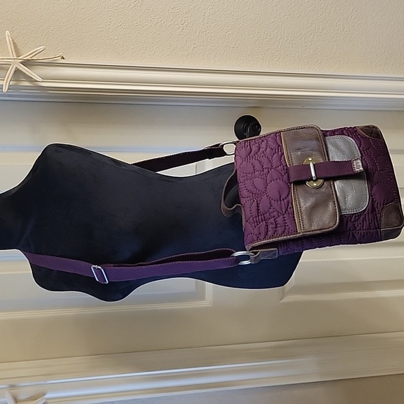 Fossil Quilted Purple and Brown Crossbody Bag - Picture 1 of 16